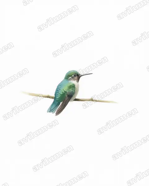 Ilustración en Acuarela: Abeillia abeillei (Colibrí de Abeillé​)