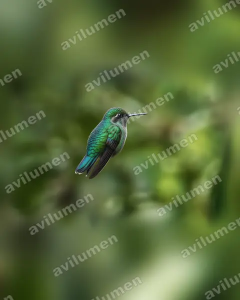 Ilustración en Realista: Abeillia abeillei (Colibrí de Abeillé​)
