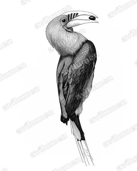 Illustration im Stil Tusche: Nepalhornvogel (Aceros nipalensis)