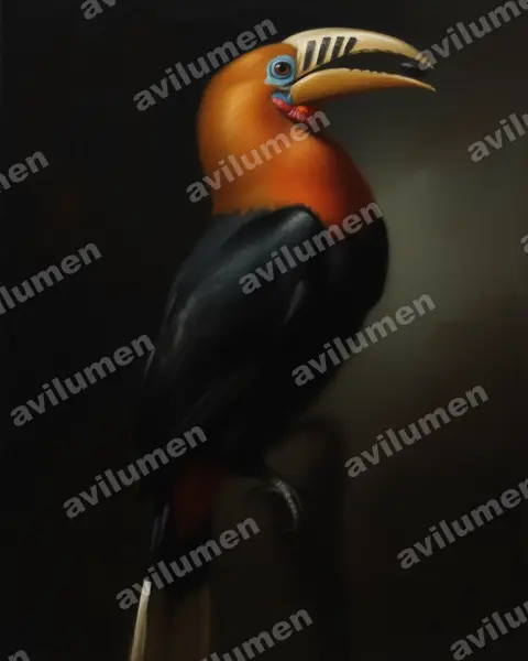 Illustration im Stil Öl: Nepalhornvogel (Aceros nipalensis)