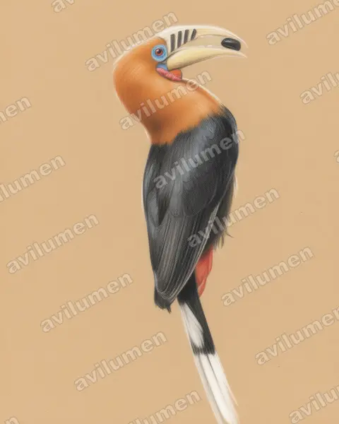 Illustration im Stil Buntstift: Nepalhornvogel (Aceros nipalensis)
