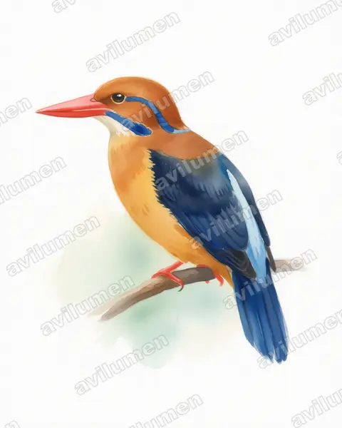 Watercolor illustration: Actenoides bougainvillei (Moustached Kingfisher)