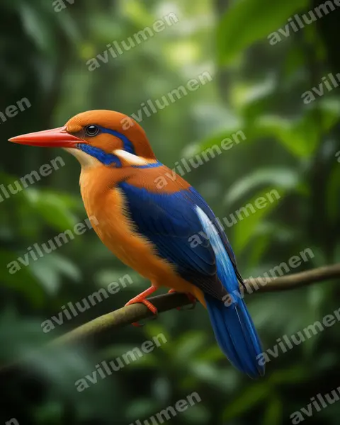 Realistic illustration: Actenoides bougainvillei (Moustached Kingfisher)