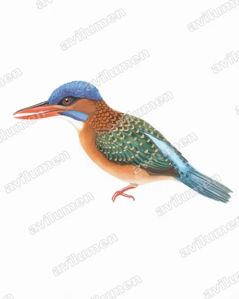 Illustration Aquarelle : Actenoides hombroni (Martin-chasseur de Hombron)