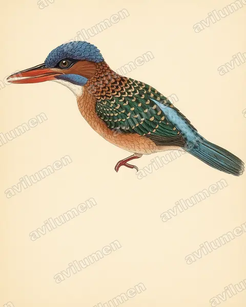 Illustration Planche ancienne : Actenoides hombroni (Martin-chasseur de Hombron)