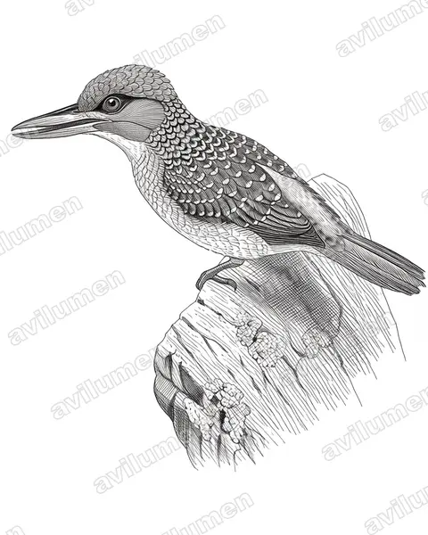 Illustration Encre : Actenoides hombroni (Martin-chasseur de Hombron)