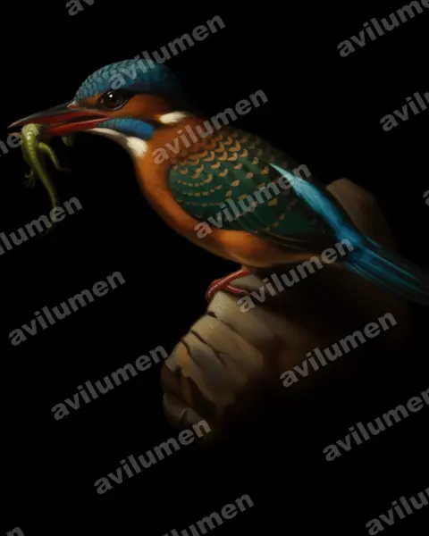 Illustration Huile : Actenoides hombroni (Martin-chasseur de Hombron)
