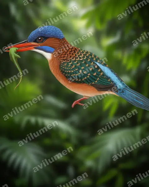 Illustration Réaliste : Actenoides hombroni (Martin-chasseur de Hombron)