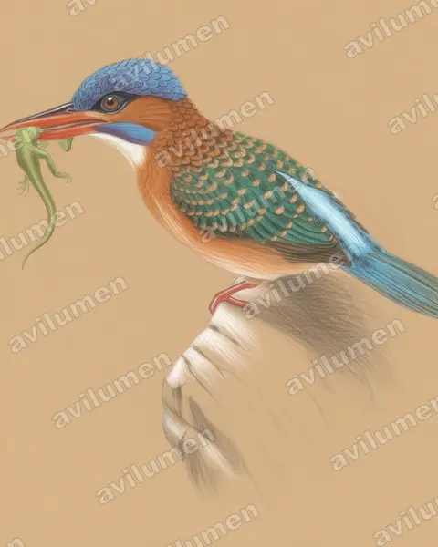 Illustration Crayon de couleur : Actenoides hombroni (Martin-chasseur de Hombron)