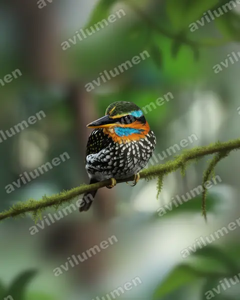 Realistic illustration: Actenoides lindsayi (Spotted Wood Kingfisher)