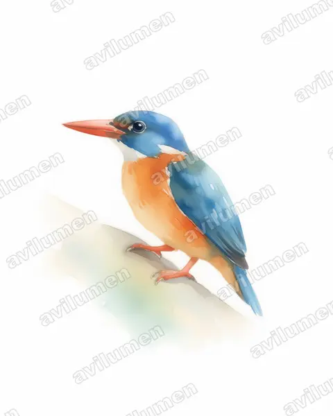 Watercolor illustration: Actenoides monachus (Green-backed Kingfisher)