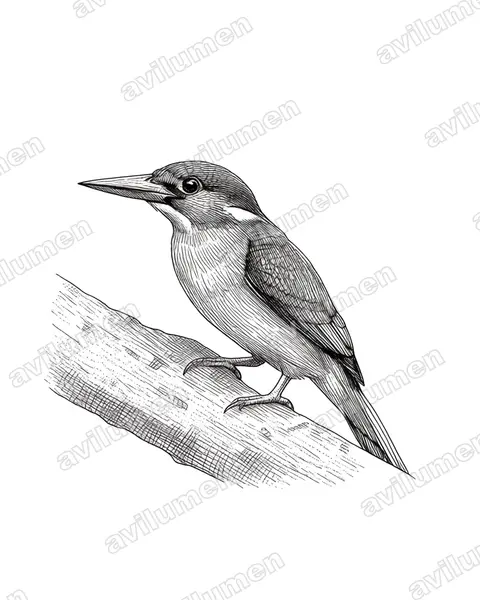 Ink illustration: Actenoides monachus (Green-backed Kingfisher)