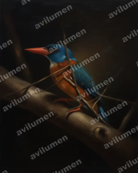 Oil illustration: Actenoides monachus (Green-backed Kingfisher)