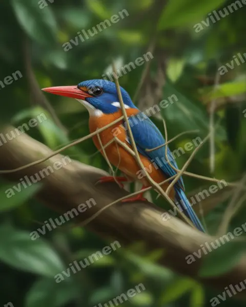 Realistic illustration: Actenoides monachus (Green-backed Kingfisher)
