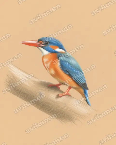 Colored pencil illustration: Actenoides monachus (Green-backed Kingfisher)