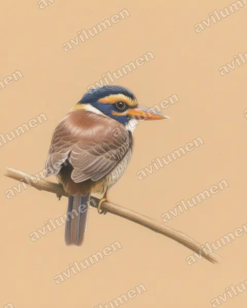 Illustration Crayon de couleur : Actenoides princeps (Martin-chasseur royal)