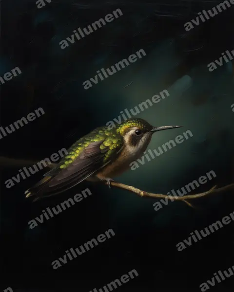 Illustration Huile : Adelomyia melanogenys (Colibri moucheté)