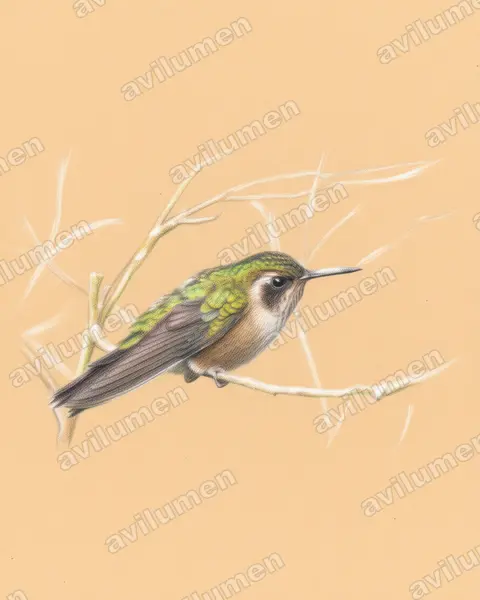 Illustration Crayon de couleur : Adelomyia melanogenys (Colibri moucheté)