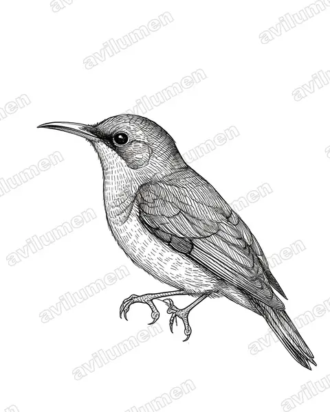叉尾太阳鸟(Aethopyga christinae)的钢笔墨线插画