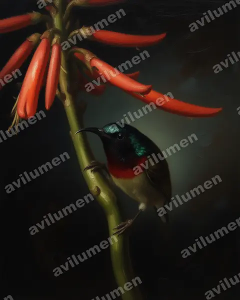 叉尾太阳鸟(Aethopyga christinae)的油画插画