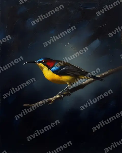 Elegant Sunbird(Aethopyga duyvenbodei)的油画插画