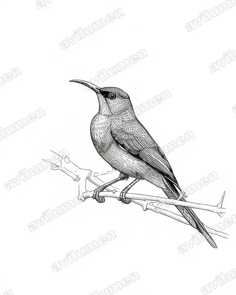 白胁太阳鸟（Aethopyga eximia）的钢笔墨线插画