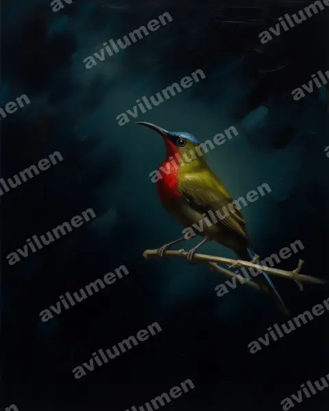 白胁太阳鸟（Aethopyga eximia）的油画插画