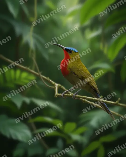 白胁太阳鸟（Aethopyga eximia）的写实插画