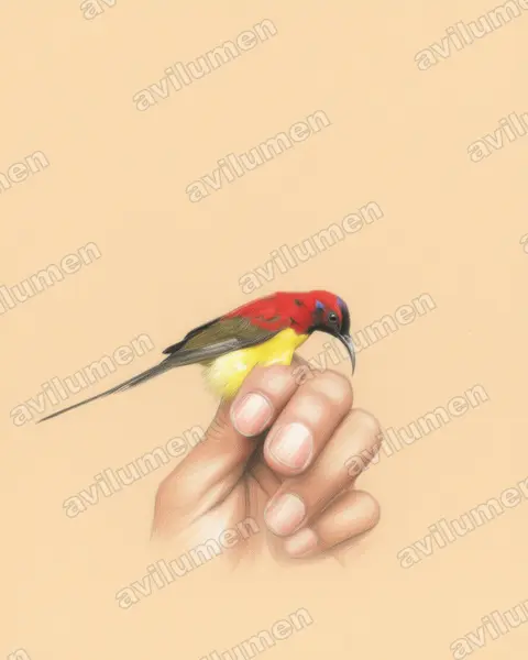 Ilustración en Lápiz de color: Aethopyga gouldiae (Suimanga de Gould)