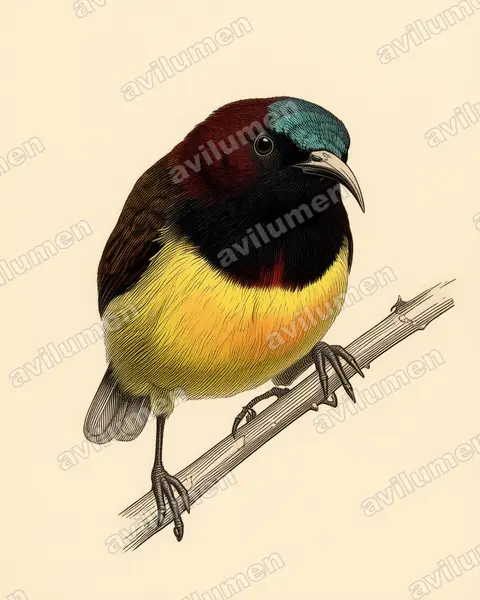 Ilustración en Lámina antigua: Aethopyga guimarasensis (Suimanga de Guimarás)