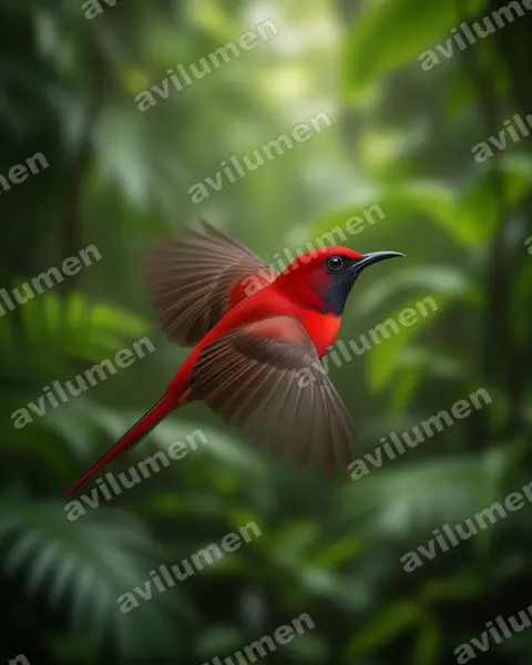 火尾太阳鸟（Aethopyga ignicauda）的写实插画