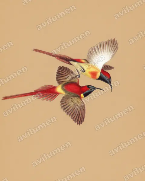 火尾太阳鸟（Aethopyga ignicauda）的彩色铅笔插画