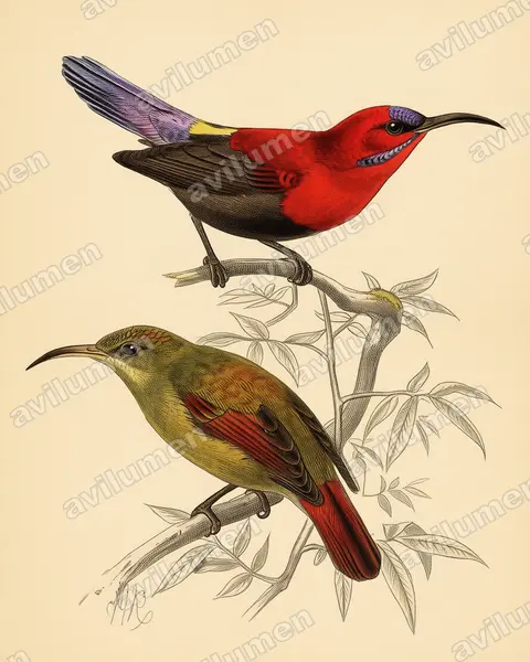 Magnificent Sunbird（Aethopyga magnifica）的古典图版插画