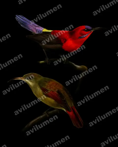 Magnificent Sunbird（Aethopyga magnifica）的油画插画
