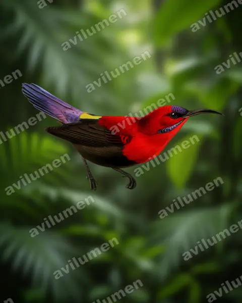 Magnificent Sunbird（Aethopyga magnifica）的写实插画