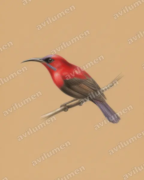 Magnificent Sunbird（Aethopyga magnifica）的彩色铅笔插画