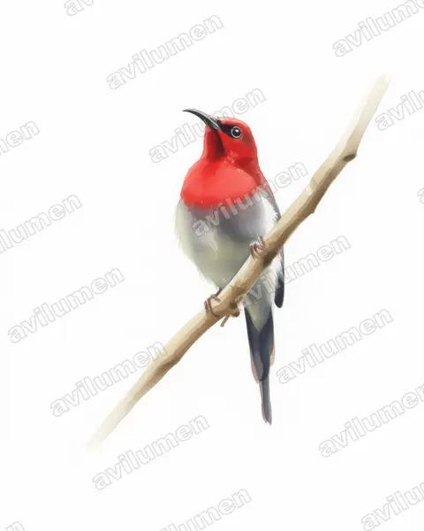 Illustration Aquarelle : Aethopyga mystacalis (Souimanga écarlate)