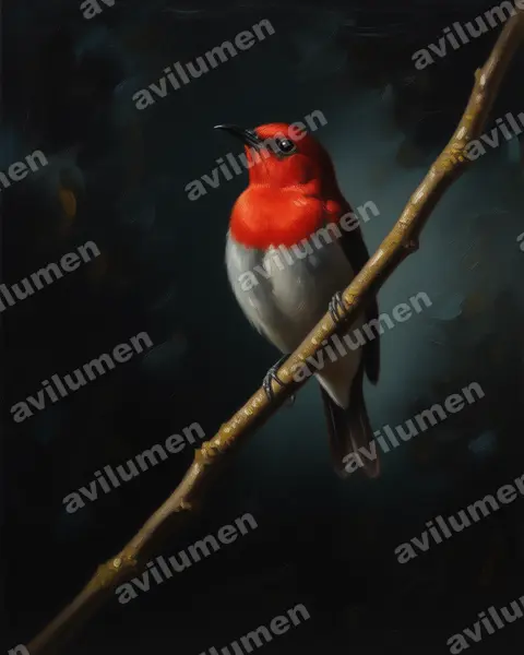 Illustration Huile : Aethopyga mystacalis (Souimanga écarlate)