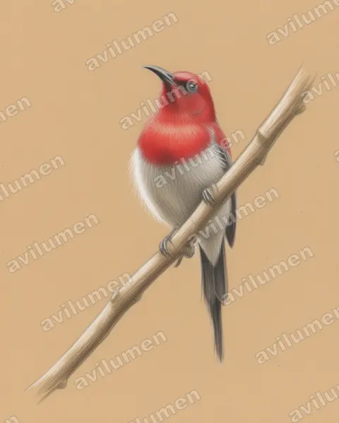 Illustration Crayon de couleur : Aethopyga mystacalis (Souimanga écarlate)