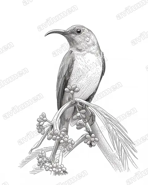 Illustration Encre : Aethopyga primigenia (Souimanga de Hachisuka)