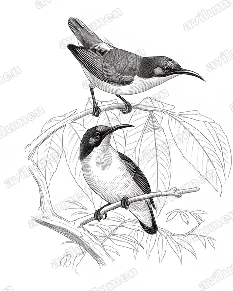 Illustration Encre : Aethopyga pulcherrima (Souimanga montagnard)