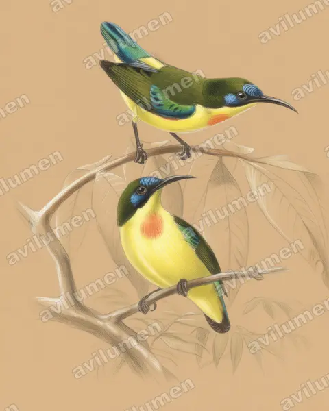 Illustration Crayon de couleur : Aethopyga pulcherrima (Souimanga montagnard)