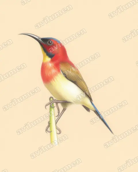 Illustration Crayon de couleur : Aethopyga shelleyi (Souimanga de Palawan)