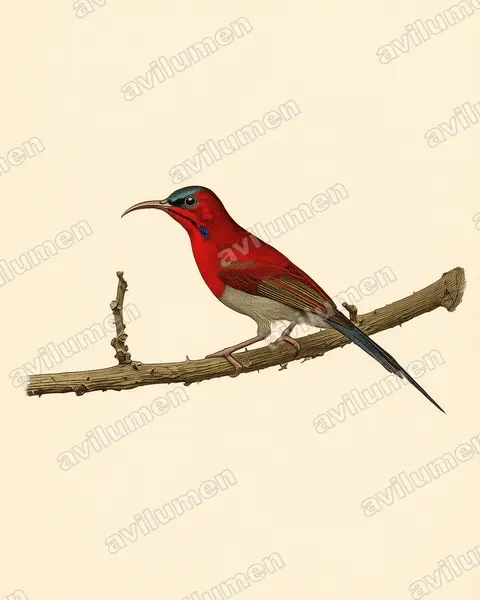 Ilustración en Lámina antigua: Aethopyga siparaja (Suimanga siparaja)