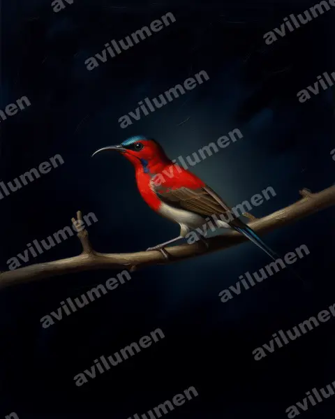 Ilustración en Óleo: Aethopyga siparaja (Suimanga siparaja)