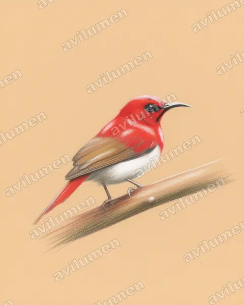 Ilustración en Lápiz de color: Aethopyga temminckii (Suimanga de Temminck)