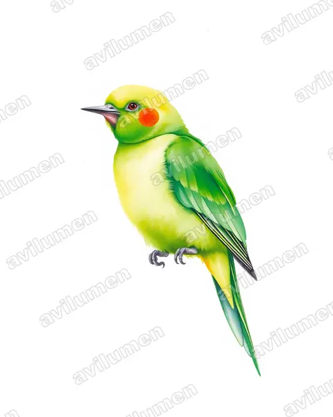 尼亞薩情侶鸚鵡（Agapornis lilianae）的水彩插画