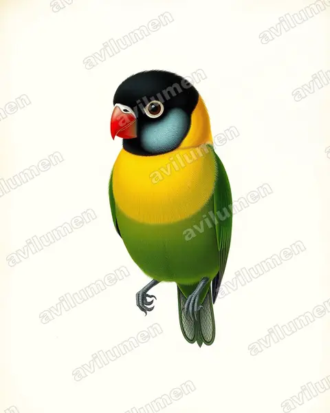 Ilustración en Lámina antigua: Agapornis personatus (Inseparable enmascarado)