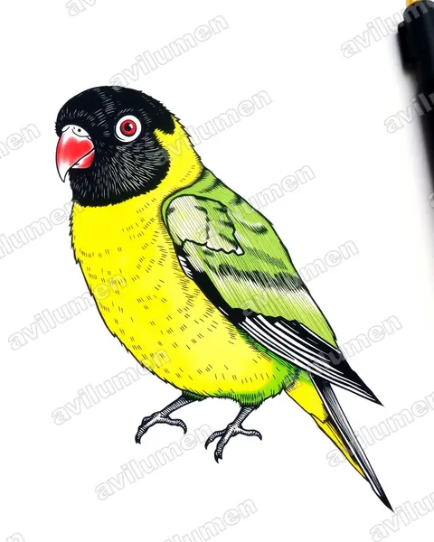 Ilustración en Tinta: Agapornis personatus (Inseparable enmascarado)