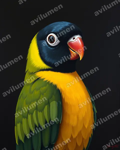 Ilustración en Óleo: Agapornis personatus (Inseparable enmascarado)